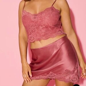 Victoria’s Secret Luxe Satin & Lace Cami & Slip Skirt SET-XL-NWT-Seductive Rose